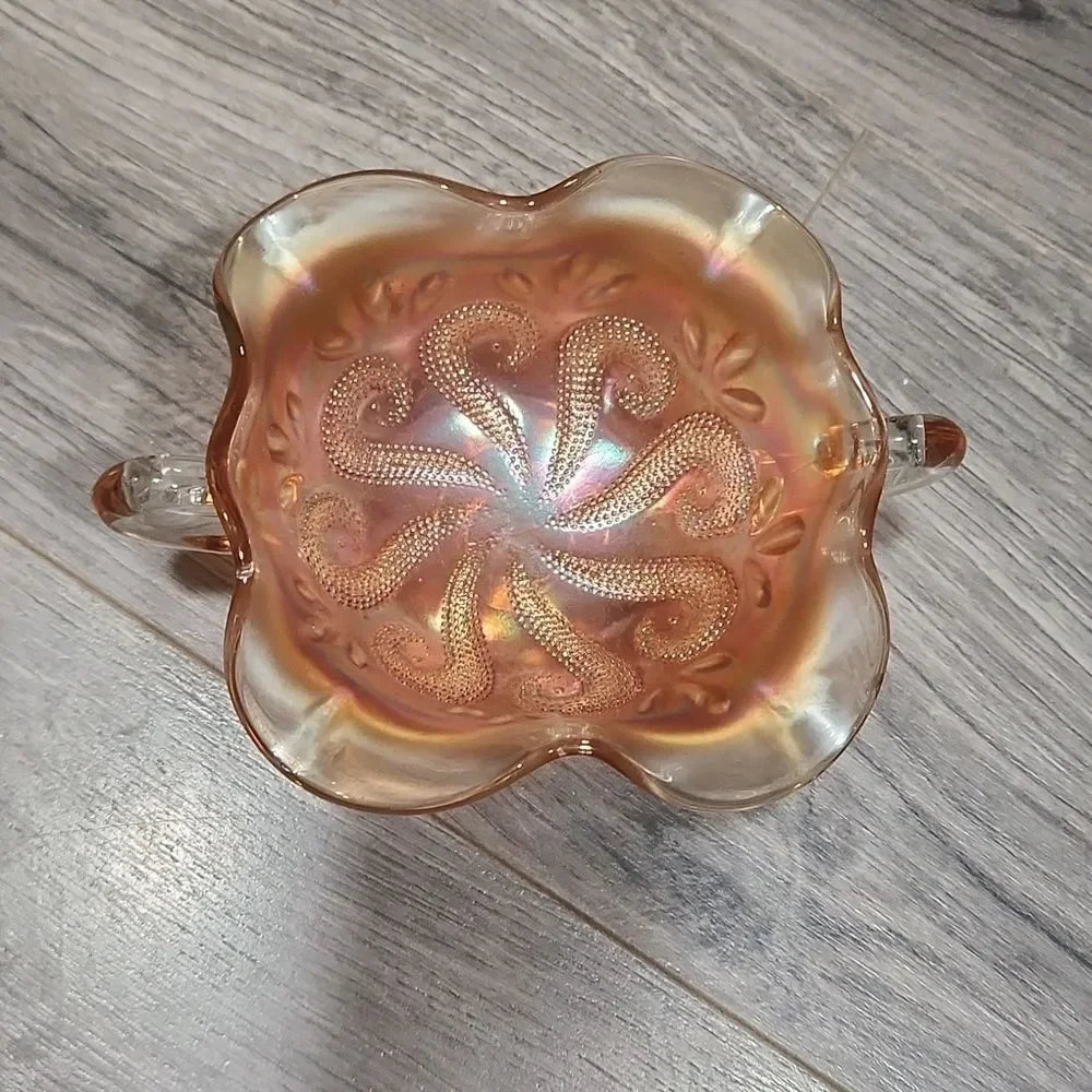 VTG Dungan Carnival Bon Bon Marigold Question Mark Handle Pedestal Dish